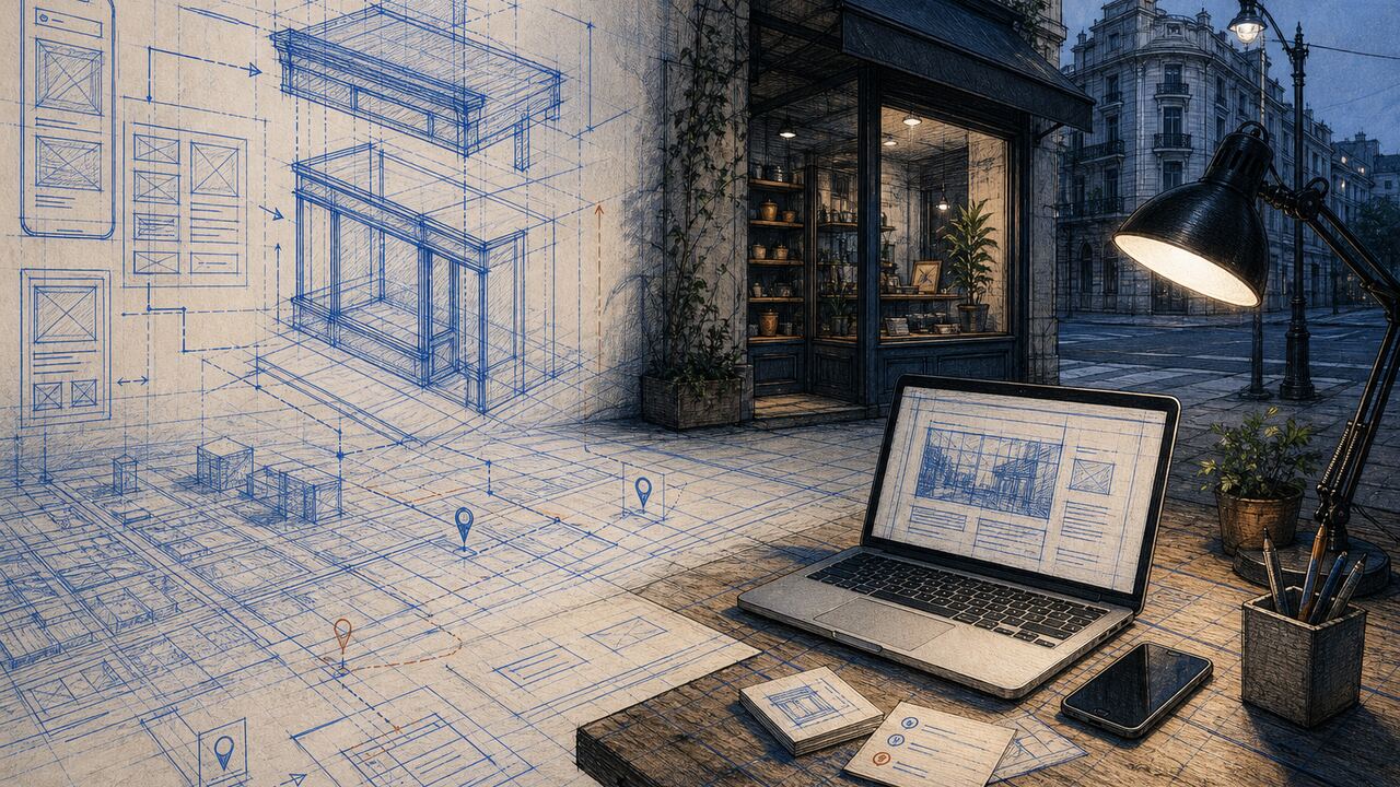 Ilustración de sitio web profesional estilo blueprint